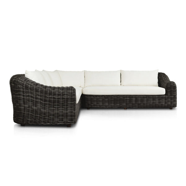 Messina Outdoor 3-Piece Sectional In Natural Teak-FSC-Venao Ivory-Chunky Charcoal Woven