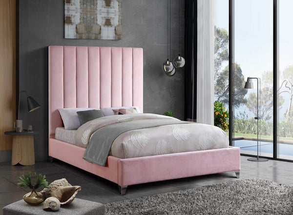 Glenda Queen Bed In Pink Velvet