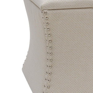 Amelia Fabric Nailhead Tufted Storage Ottoman In Cardiff Cream