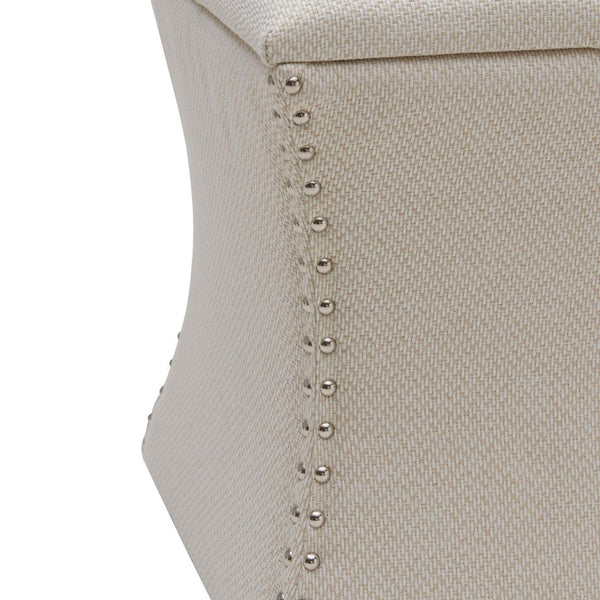Amelia Fabric Nailhead Tufted Storage Ottoman In Cardiff Cream