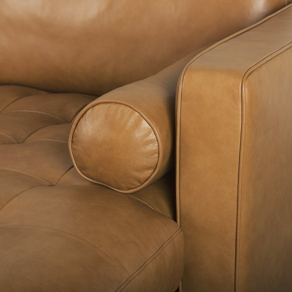 Svend 111.4L x 68.0W x 33.9H Tan Leather Right Chaise Sectional Sofa