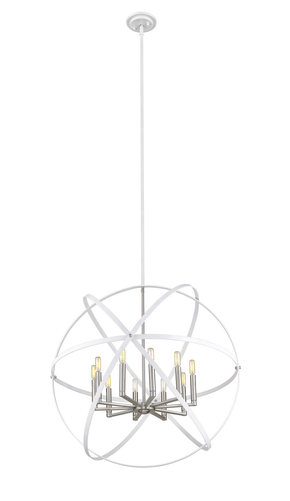 Cavallo 10 Light Chandelier in Hammered White + Brushed Nickel Finish