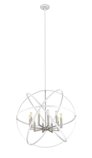 Cavallo 10 Light Chandelier in Hammered White + Brushed Nickel Finish