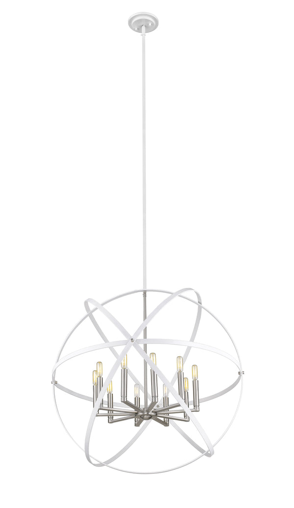Cavallo 10 Light Chandelier in Hammered White + Brushed Nickel Finish