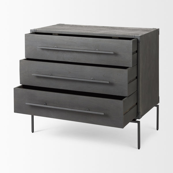 Ward 34L x 18W Brown Wood and Iron 3 Drawer Accent Cabinet