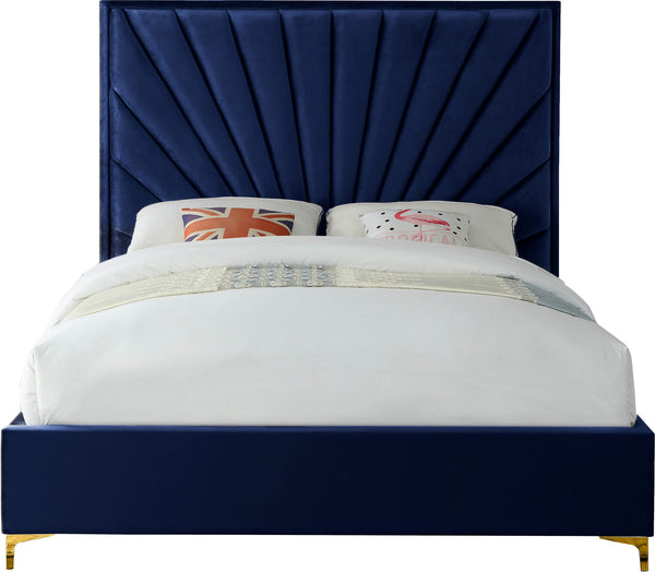 Wilfred Queen Bed In Navy Velvet
