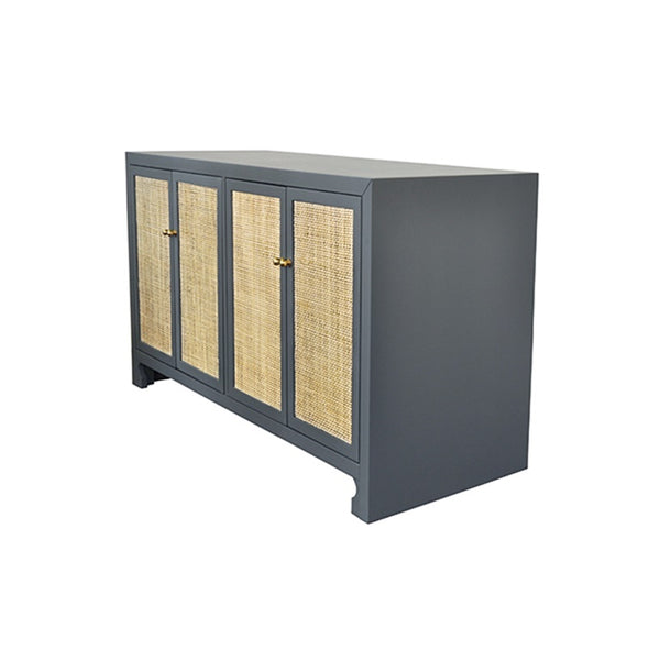 CANE CABINET W. BRASS HARDWARE IN GREY LACQUER