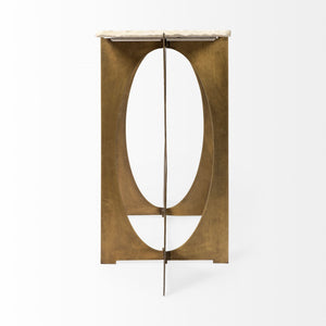 Reinhold IV 59L x 16W White Marble Top Gold Metal Base Console Table