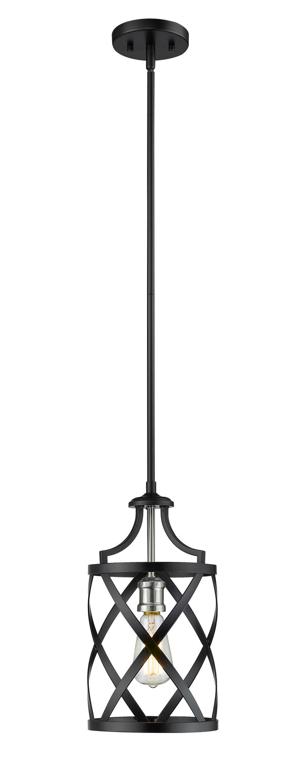 Malcalester 1 Light Mini Pendant in Matte Black + Brushed Nickel Finish