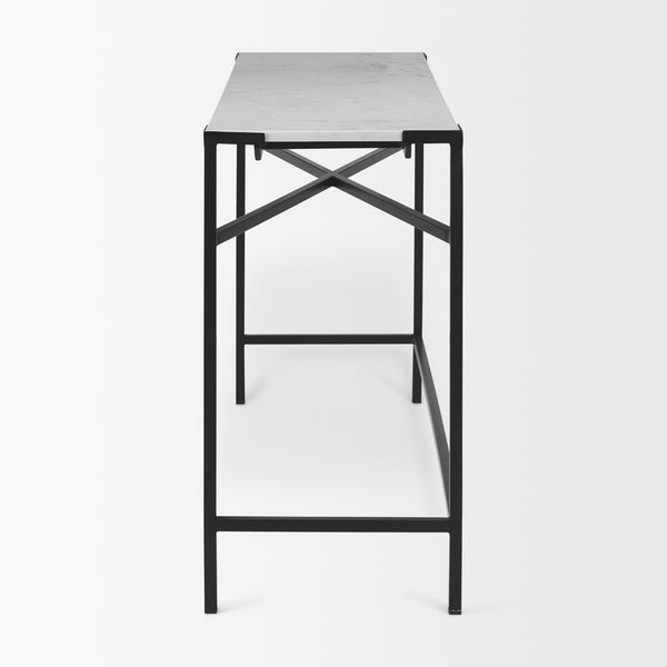 Lucas 50 X 16 X 30 White Marble Top Black Metal Frame Console Table
