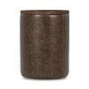 Andra Leather Round Accent Table in Cocoa Brown