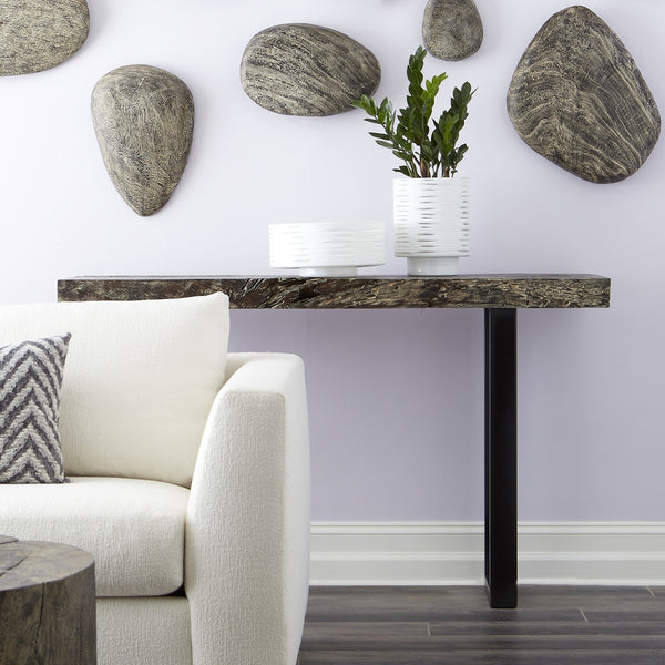 Wood Console Table, Metal U Legs, Grey Stone