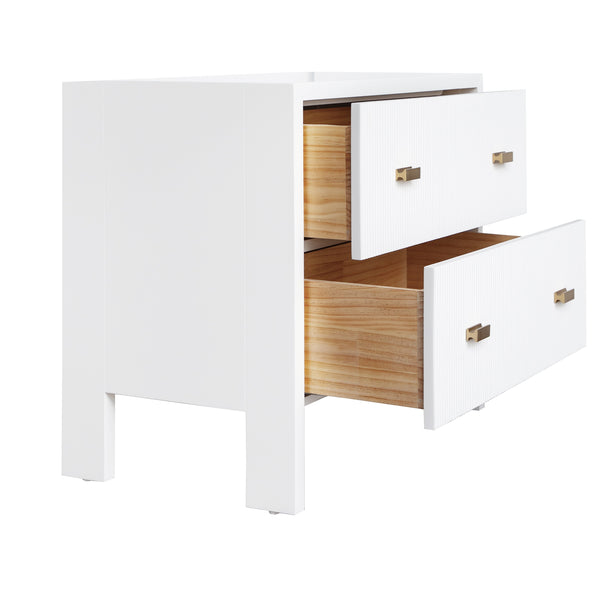 TWO DRAWER SIDE TABLE WITH FLUTED DETAIL IN MATTE WHITE LACQUER