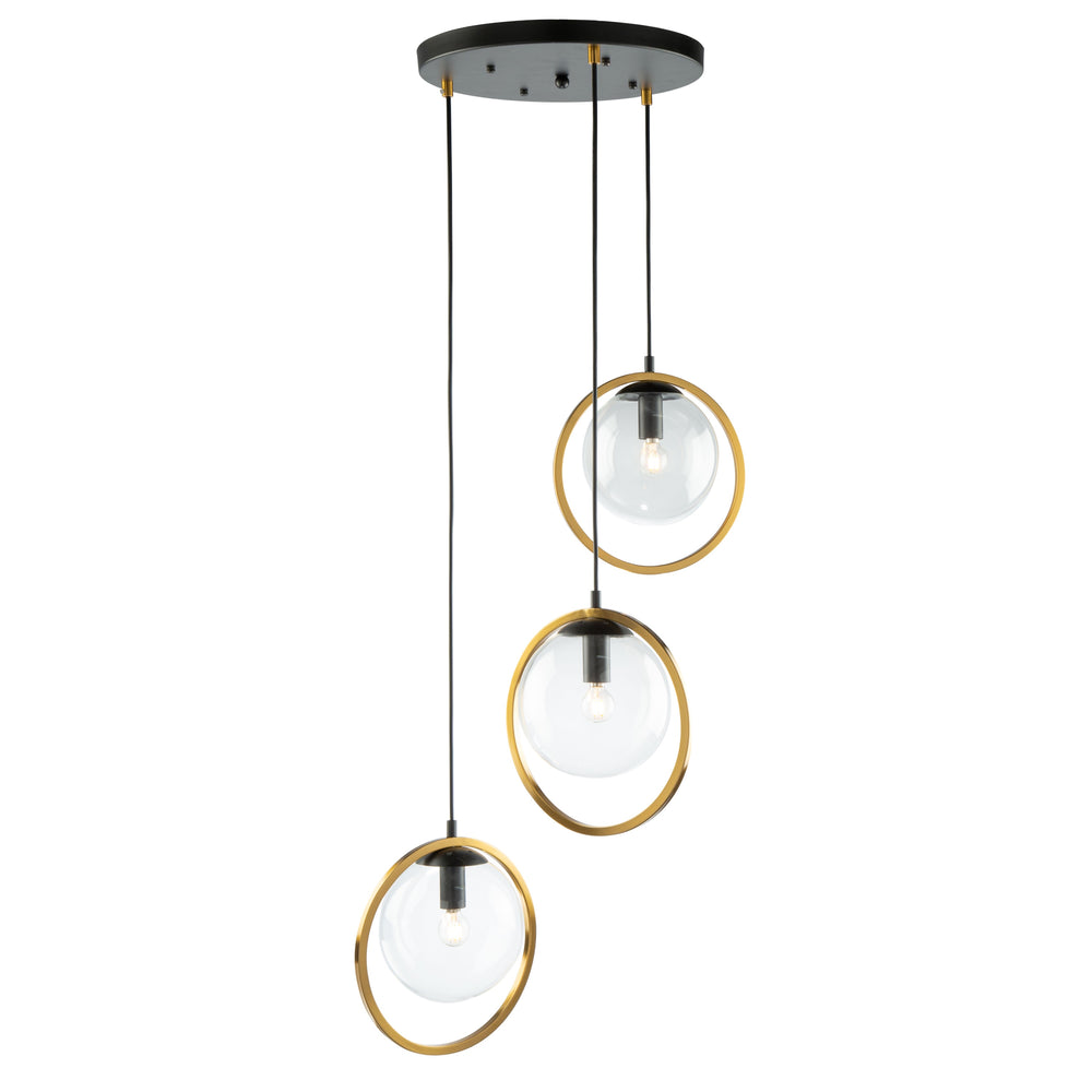 Lugano 3 Light Cord Pendant in Black & Vintage Brass