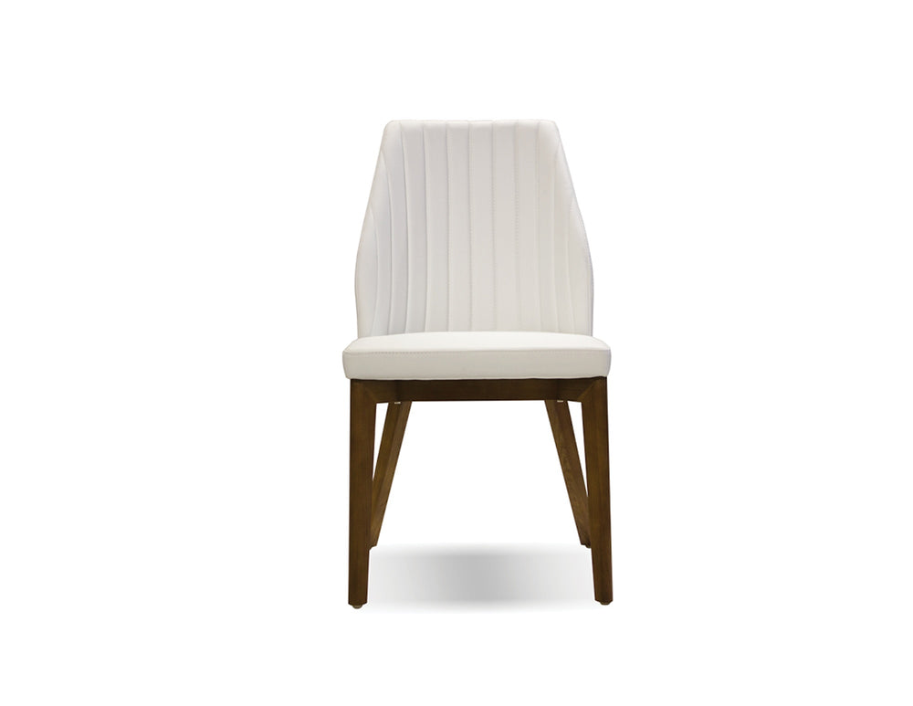 Totem Dining chair in white leatherette with walnut legs 