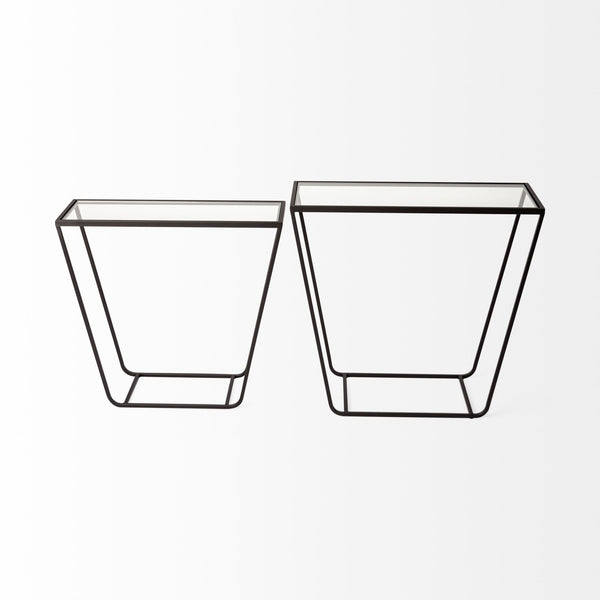 Arya (Set of 2) 24L x 10W Black Rectangular Glass Top Iron Frame Accent Table