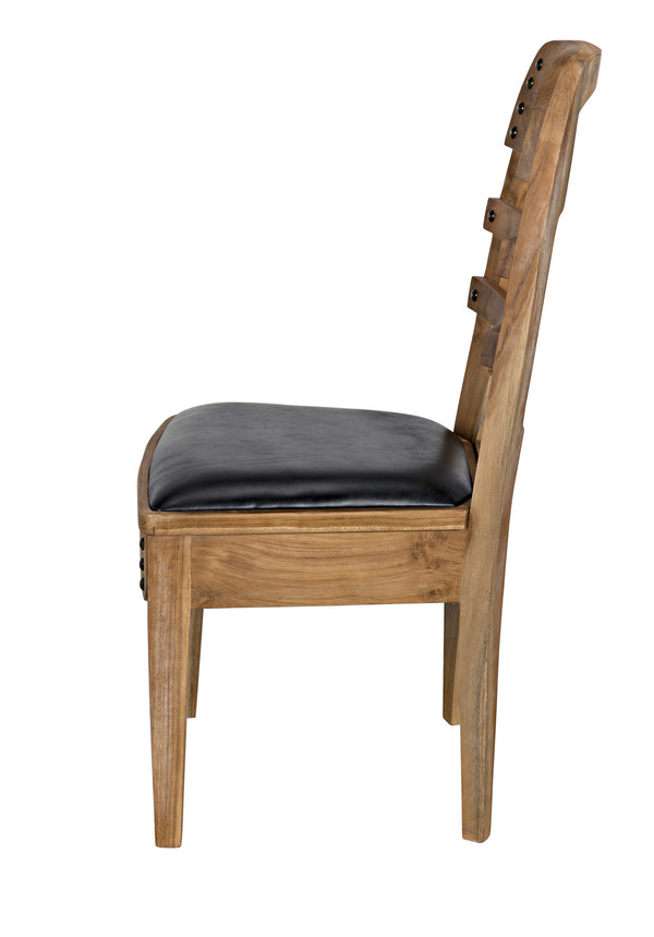 Laila Teak Chair in Satin Finish with Black Leather Seating