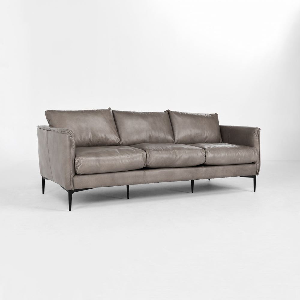 Abigail Top Grain Leather Sofa in Pewter Gray