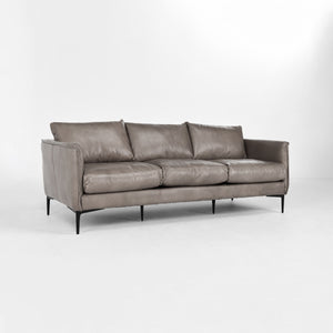 Abigail Top Grain Leather Sofa in Pewter Gray