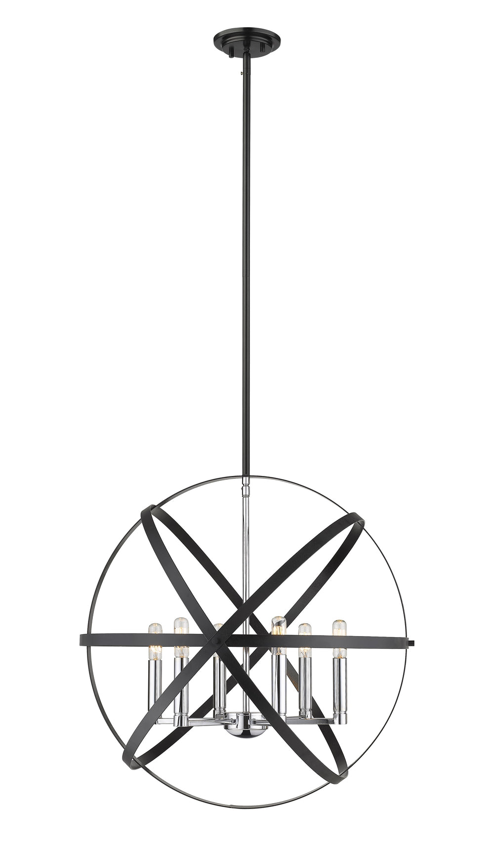 Cavallo 6 Light Pendant in Hammered Black + Chrome Finish
