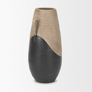 Tully Textured Matte Brown w/ Matte Black Ceramic Floor Vase