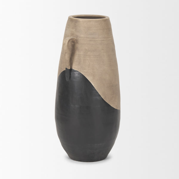 Tully Textured Matte Brown w/ Matte Black Ceramic Floor Vase