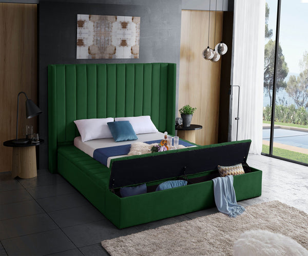Joanne Queen Bed In Green Velvet