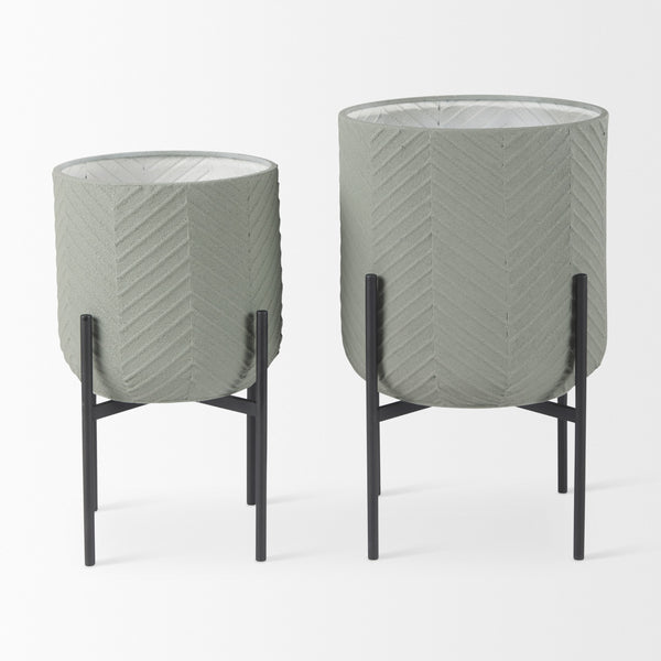 Mabel Set of Two 15.4 x 24.8  Green Top W/ Black Iron Base Plant Stands