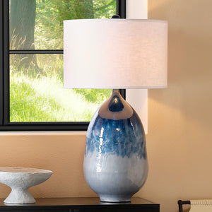 Twilight Iron Table Lamp with Linen Shade, Blue Ombre