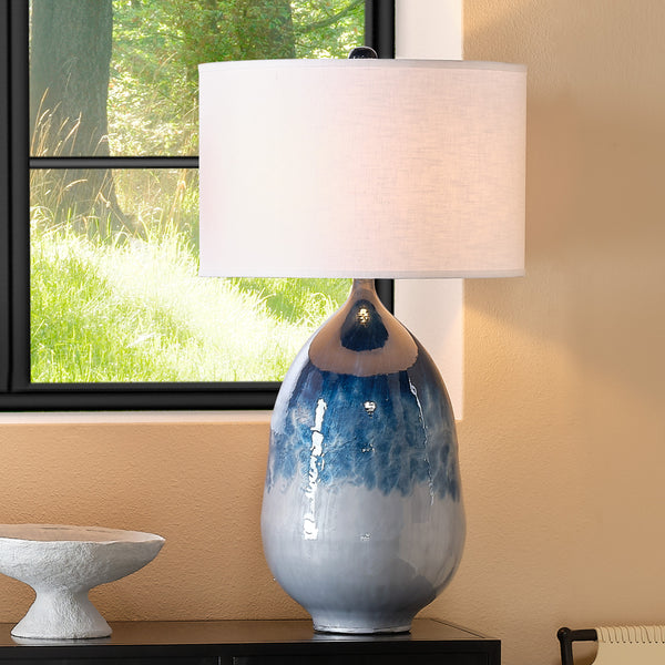 Twilight Iron Table Lamp with Linen Shade, Blue Ombre