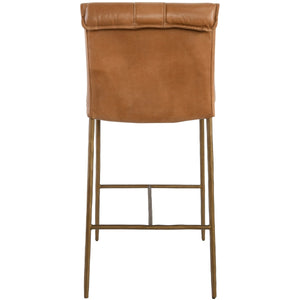 Mayer Top Grain Leather Counter Stool with Hammered Iron Legs