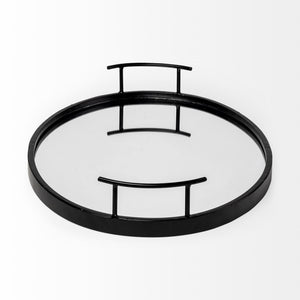 Ansel 20L x 14W Black Metal Mirrored Bottom Oval Serving Tray