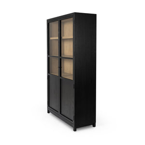 Millie Panel & Glss Door Cabinet In Mtt Blk