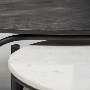 Etienne 36" Round White Marble Top Black Metal Base Coffee Table