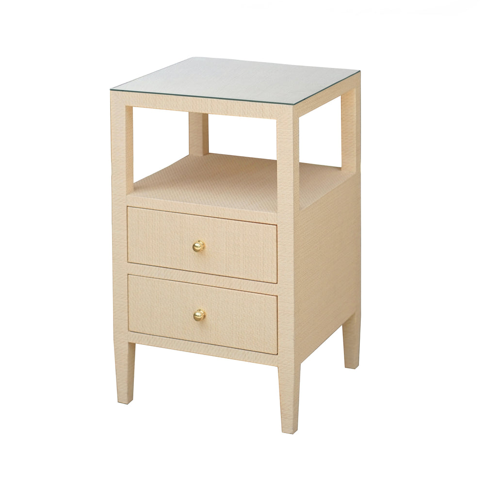 TWO DRAWER SIDE TABLE IN NATURAL GRASSCLOTH