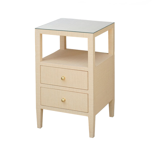 TWO DRAWER SIDE TABLE IN NATURAL GRASSCLOTH