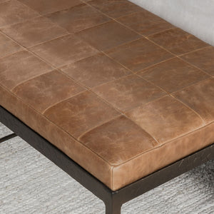 Malo Leather Bench with Hammered Iron Legs - Sedona Brown