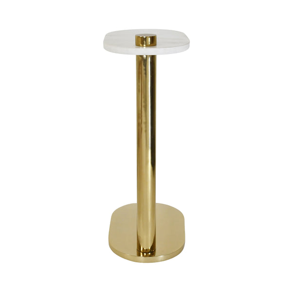 RACETRACK C TABLE IN BRASS WITH WHITE MARBLE TOP