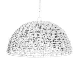 DOME SHAPED PENDANT WRAPPED WITH WHITEWASH WOOD BEADS