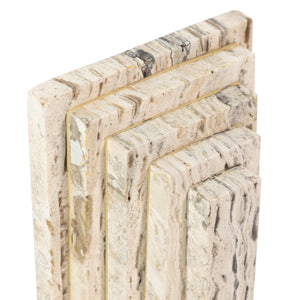 Stepped Bookends In White Travertine
