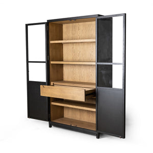 Millie Panel & Glss Door Cabinet In Mtt Blk