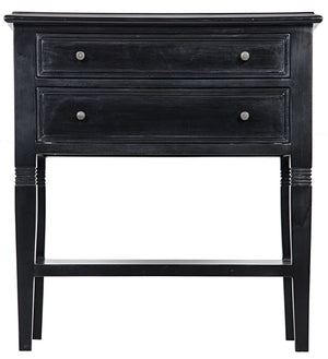 Oxford 2-Drawer Mahogany Side Table in Hand-Rubbed Black with Brass Pulls