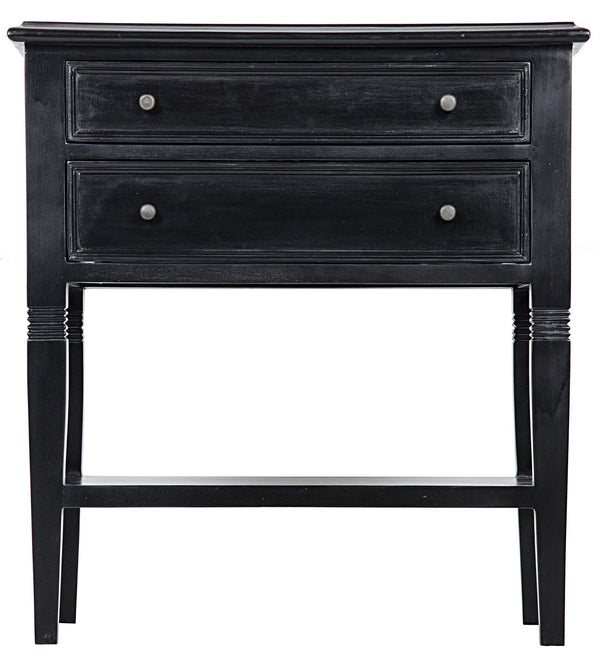 Oxford 2-Drawer Mahogany Side Table in Hand-Rubbed Black with Brass Pulls