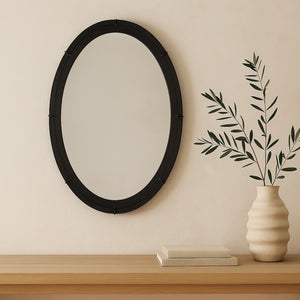 Antoni Large Oval Mirror in Aged Black Iron