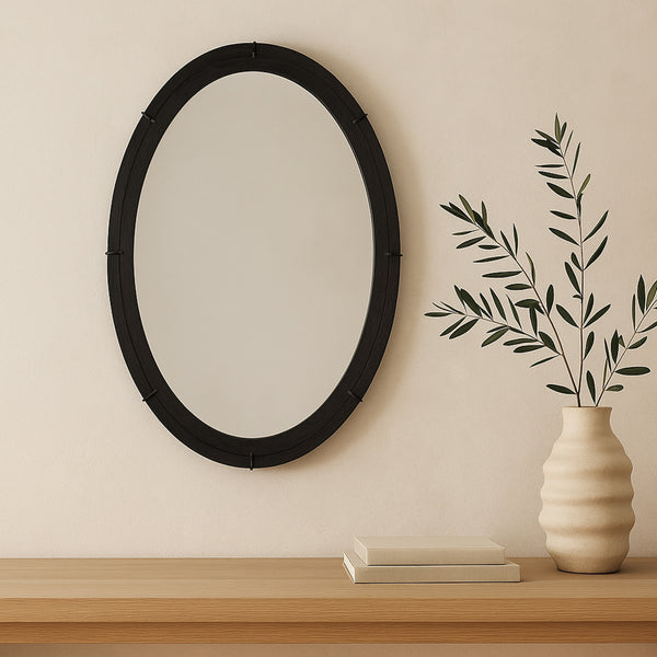 Antoni Large Oval Mirror in Aged Black Iron