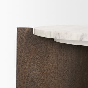 Bianca Dark Brown Wood w/ Marble Round Accent Table