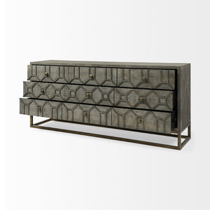Genevieve II 70x15.8 Gray Fir Veneer W/Gold Metal Frame Base 9 Drawer Sideboard