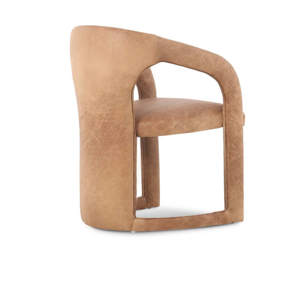 Archie Leather Dining Chair - Maple Brown with Solid Wood Frame