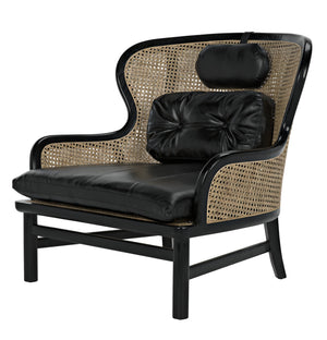 Marabu Sungkai/Mindi Chair in Charcoal Black with Black Leather and Caning