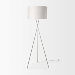 Ambrose 20.0L x 20.0W x 61.8H Silver Metal W/Beige Fabric Shade Floor Lamp